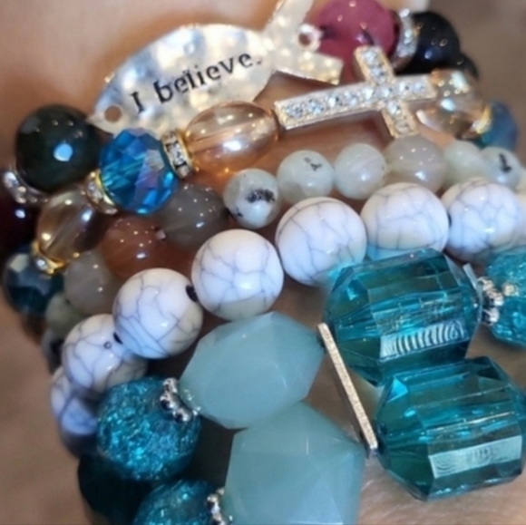 Unbranded Jewelry - Multicolored Stretchy Beaded Bracelets, Cross, I Believe Christian Jesus Fish